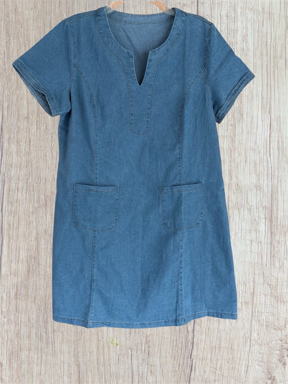 Women Denim Dress Short Sleeve Mini 
Jumper Babydoll Size M